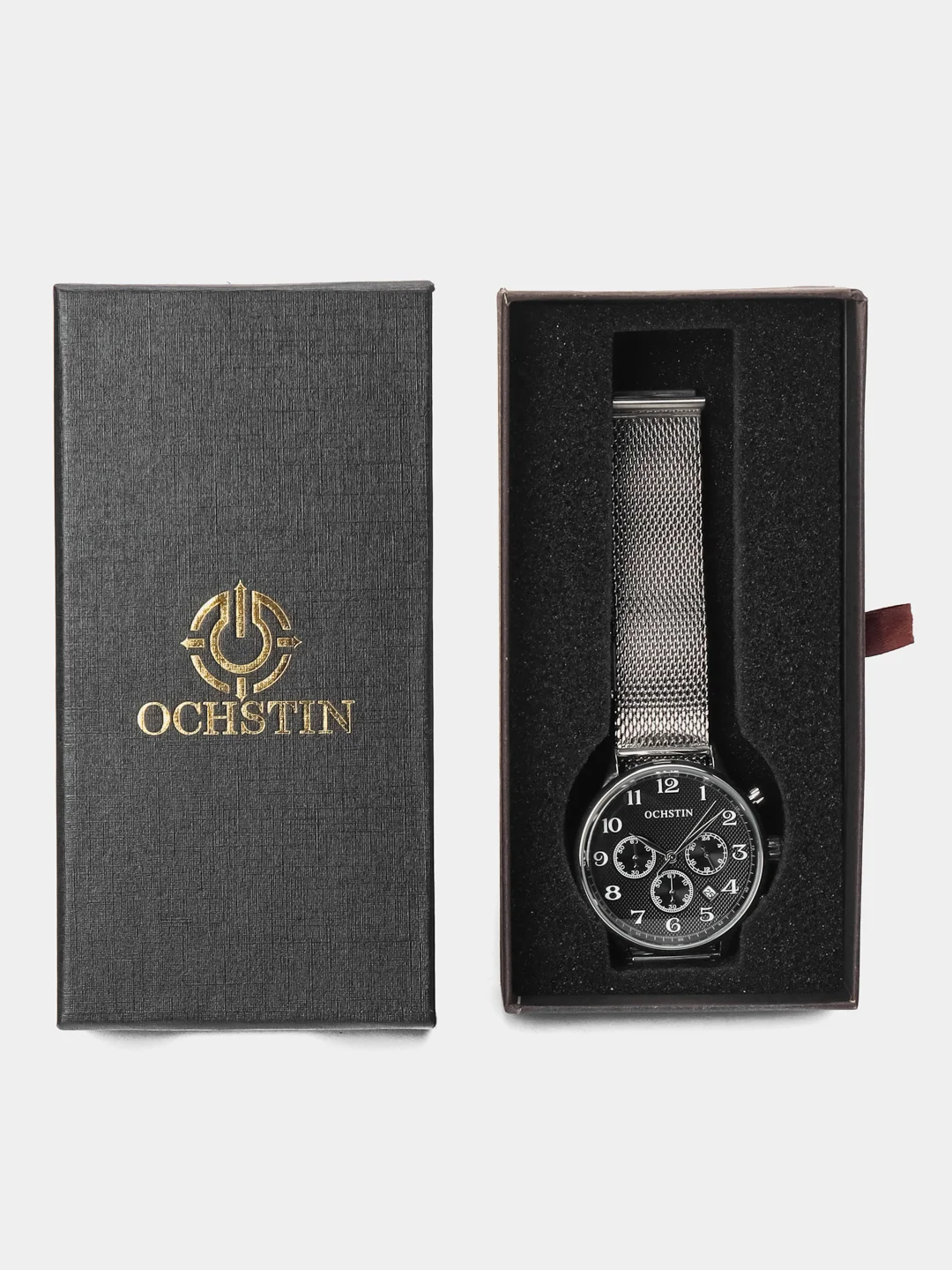 Серебряный мужские наручные часы Ochstin 6050D с хронографом в подарочной упаковке