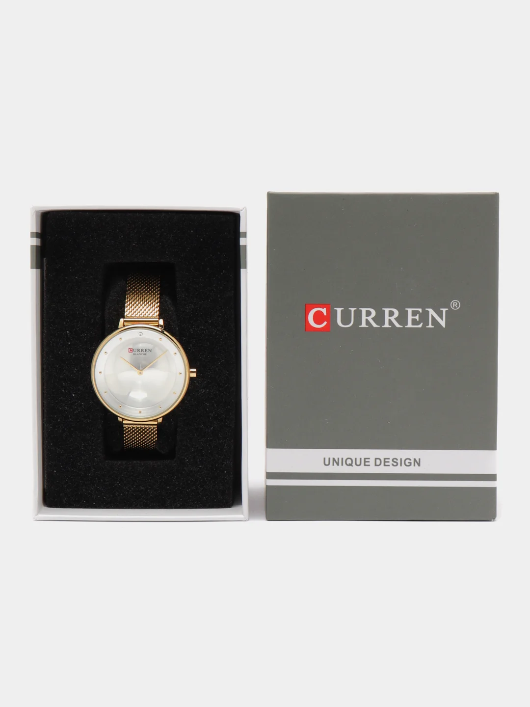 Серый металлик женские наручные часы Curren 9029 в подарочной упаковке