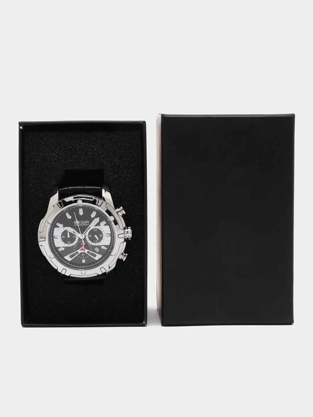 Серебряный мужские наручные часы Megir ML2102G с хронографом, в подарочной упаковке