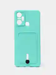 Бирюзовый чехол для Infinix Smart 6 Plus / Инфиникс Смарт 6 Плюс, силиконовый, с карманом для карты