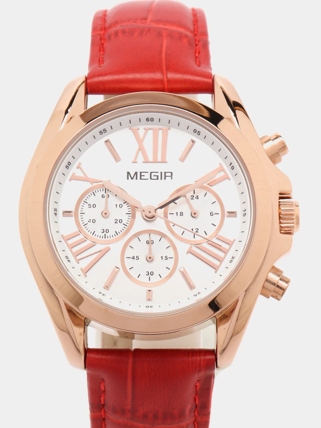 Красный женские наручные часы Megir ML2114L, с хронографом, в подарочной упаковке