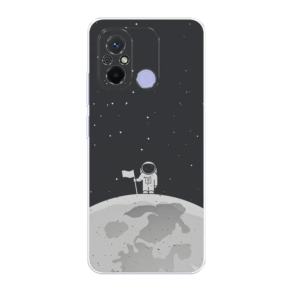 Серебряный силиконовый чехол на Xiaomi Redmi 12C/Poco C55 / Редми 12C/Поко C55 прозрачный, с рисунком