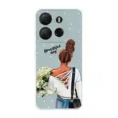 Тёмно-серый силиконовый чехол на Tecno Pop 7 / Текно Поп 7 прозрачный, с рисунком, защита камеры