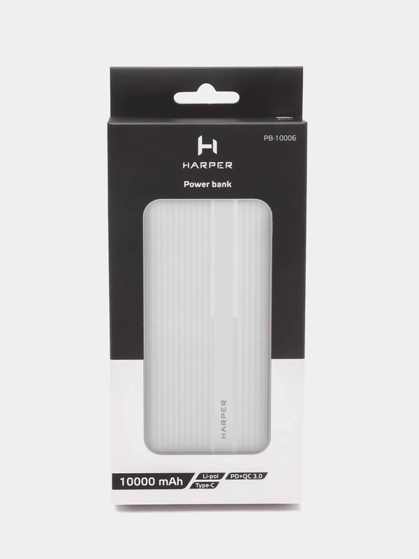Внешний аккумулятор Harper PB-10006W, 10000 мАч, быстрая зарядка, Micro USB, Type-C