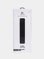 Сетевой фильтр Harper UCH-440, 5 метров, 3 розетки, 2 USB, Type-C, 4000 Вт, черный