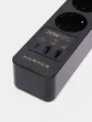 Сетевой фильтр Harper UCH-440, 5 метров, 3 розетки, 2 USB, Type-C, 4000 Вт, черный