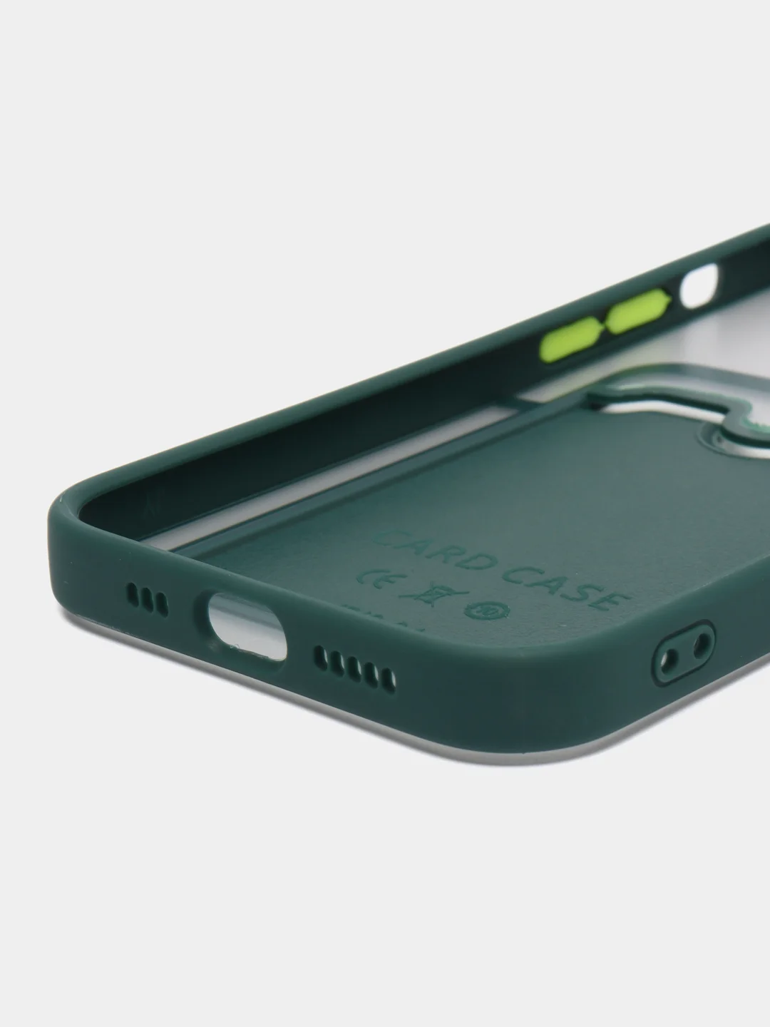 Тёмно-бирюзовый чехол на iPhone XR, X, XS, 11, 12, 12Pro, 13, 13 Pro, с карманом для карт