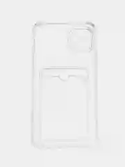 Голубой чехол для iPhone 11/12/13/14/Pro/Max/XR/7/8 прозрачный с отделом-карманом отсеком для карт