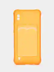 Оранжевый чехол для Samsung Galaxy A10 (Самсунг Галакси А10), с карманом для карт, прозрачный