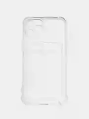 Голубой чехол для iPhone 11/12/13/14/Pro/Max/XR/7/8 прозрачный с отделом-карманом отсеком для карт