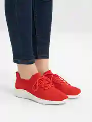 Красный женские кроссовки сетчатые, слипоны со шнурками