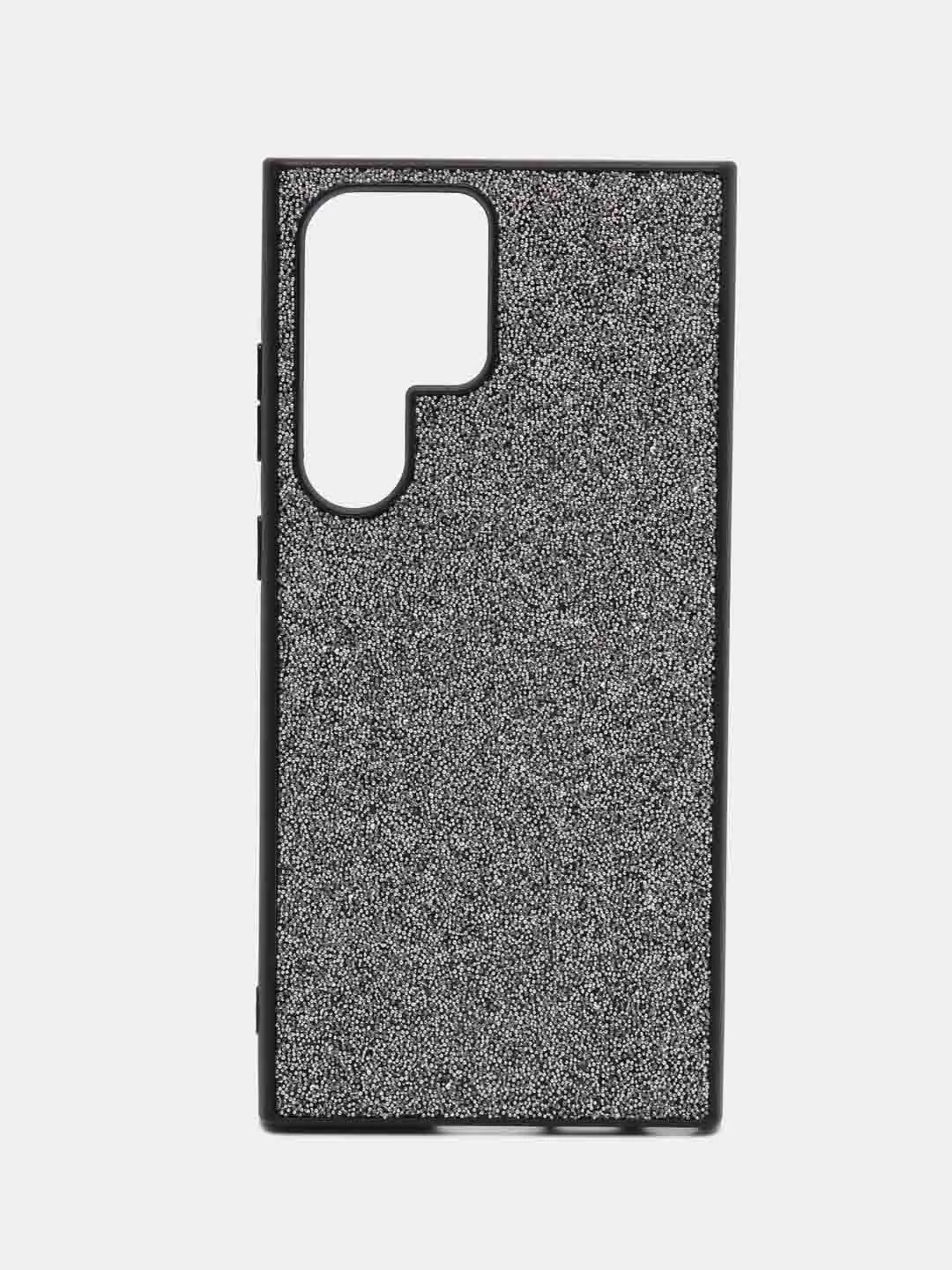 Серебряный блестящий чехол для Samsung Galaxy S23 Ultra пластиковый ROSCO с силиконом, со стразами