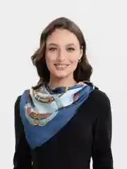 Голубой женский платок из шелка, 90 х 90
