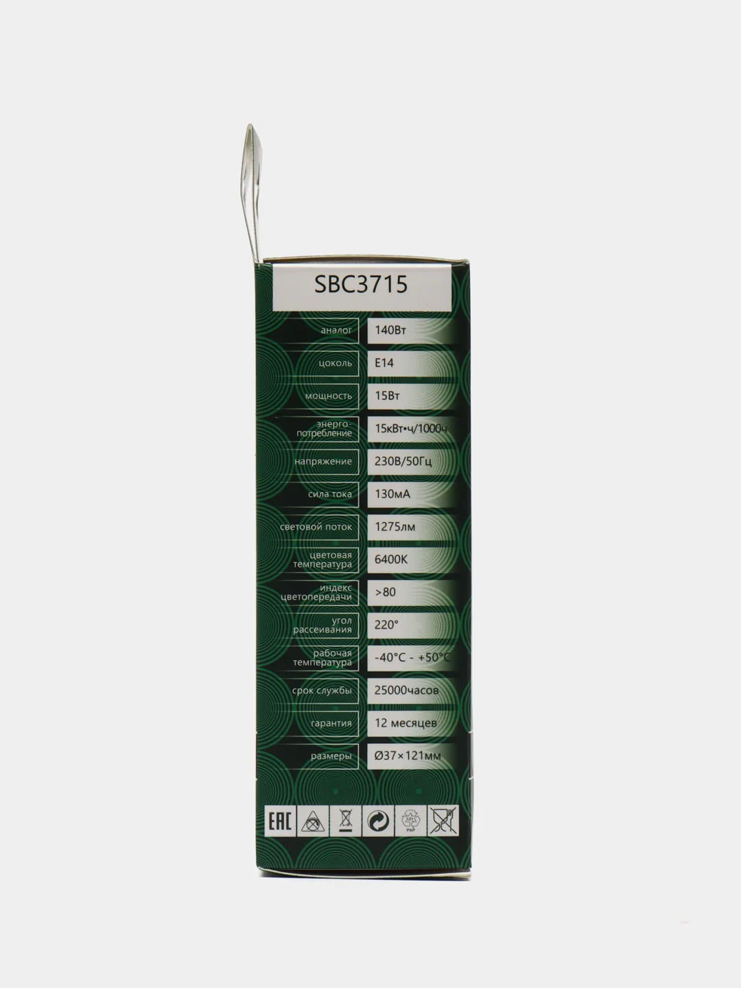 Лампа светодиодная, 15W 230V E14 6400K C37, SBC3715