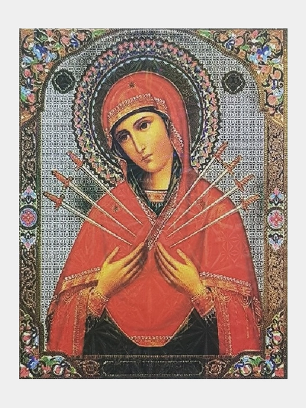 Алмазная мозаика на подрамнике, 30 х 40, "Богородица Семистрельна"
