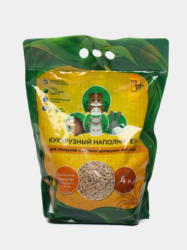 Кукурузный наполнитель "Золотой Кот" для грызунов и мелких животных 4л, гранулы, подстилка