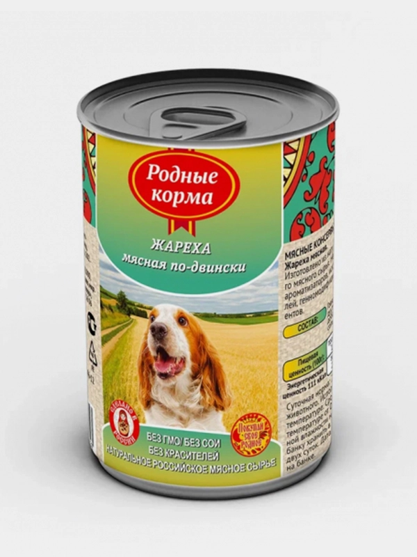 Корм влажный для собак Родные Корма, жареха мясная по-двински, 410 г