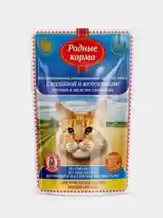Корм влажный для кошек с чувствительным пищеварением Родные Корма, с индейкой, 32 х 85г