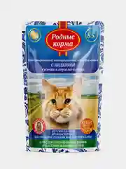 Корм влажный для стерилизованных кошек Родные Корма, с индейкой, 32 х 85 г