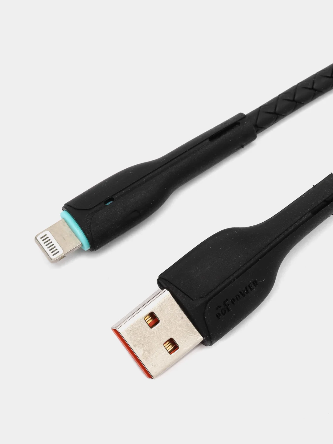 Черный кабель USB на Lightning GFPower F16L, с индикацией, 1 метр, 3.6A, ПВХ, 8-pin