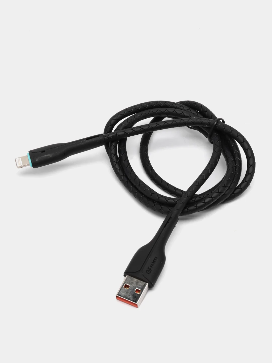 Черный кабель USB на Lightning GFPower F16L, с индикацией, 1 метр, 3.6A, ПВХ, 8-pin