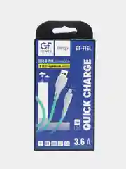 Зеленый кабель USB на Lightning GFPower F16L, с индикацией, 1 метр, 3.6A, ПВХ, 8-pin
