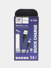 Кабель USB на Lightning "GFPower F08L", 1 м, 3.6A, ПВХ, iPhone 8-pin, чёрный