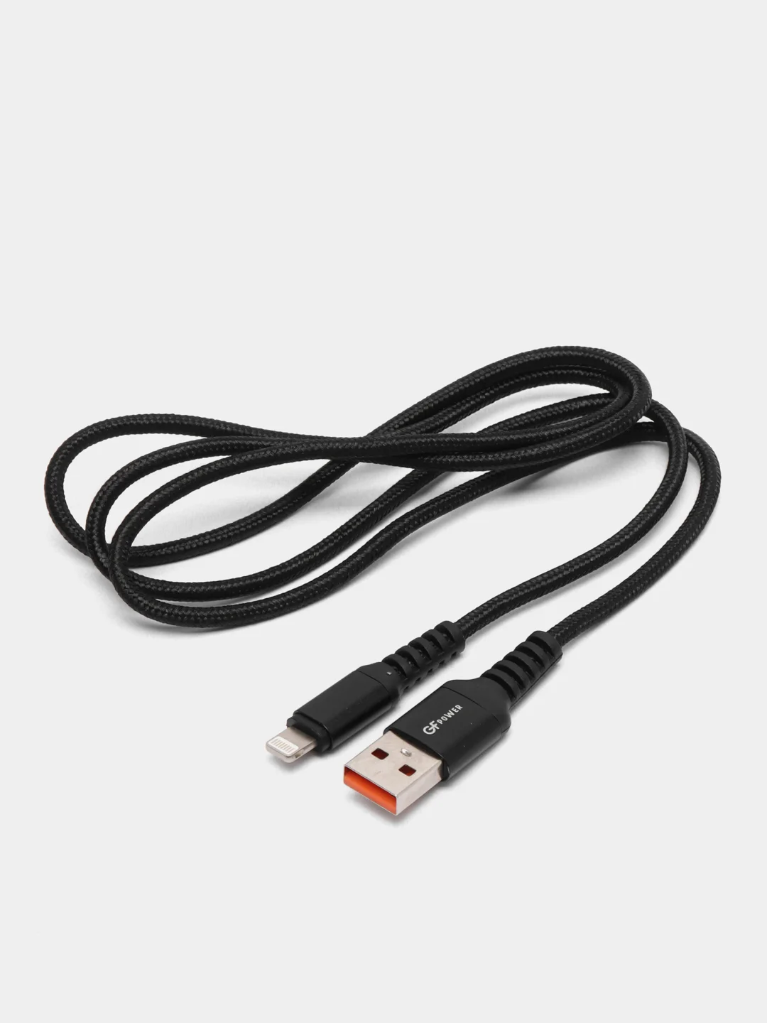 Черный кабель USB- 8-pin GFPoWeR 02L, 1 м, 2.4A, нейлон (Lightning)