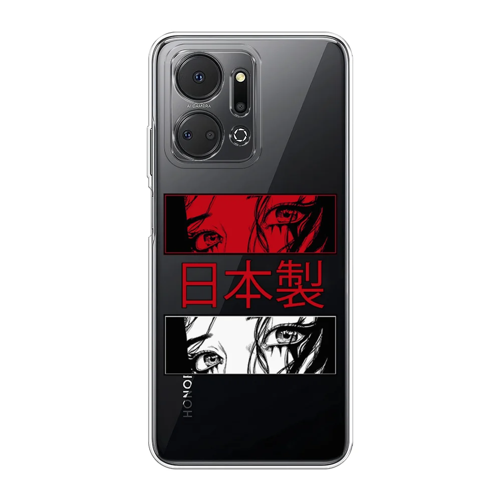 Алый силиконовый чехол на Honor X7A / Хонор X7A прозрачный, с рисунком, защита камеры
