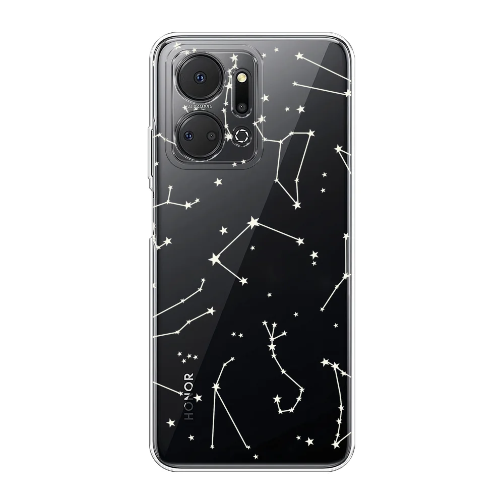 Прозрачный силиконовый чехол на Honor X7A / Хонор X7A прозрачный, с рисунком, защита камеры