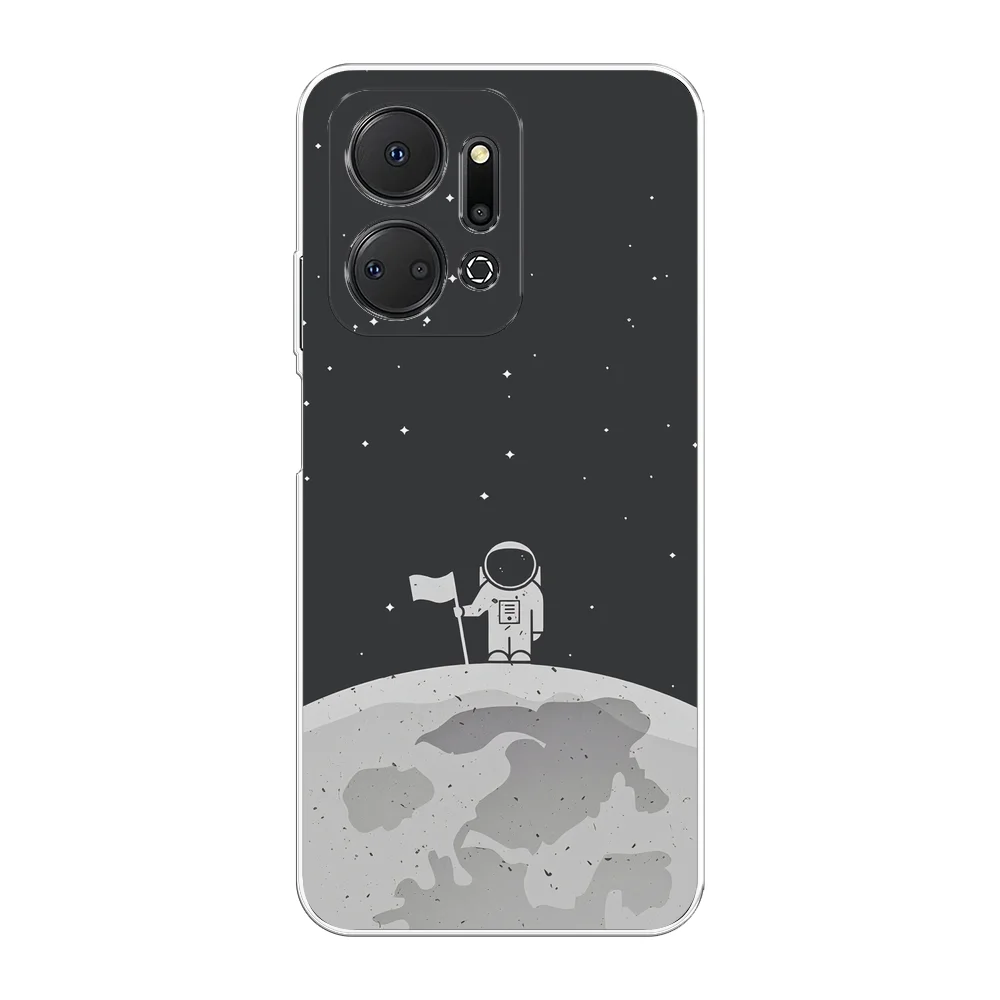 Серебряный силиконовый чехол на Honor X7A / Хонор X7A прозрачный, с рисунком, защита камеры