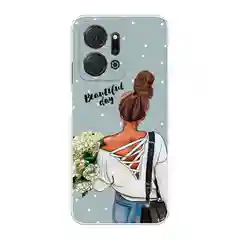 Тёмно-серый силиконовый чехол на Honor X7A / Хонор X7A прозрачный, с рисунком, защита камеры