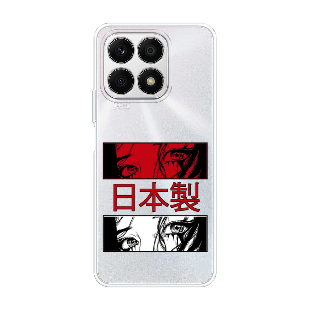Алый силиконовый чехол на Honor X8A / Хонор X8A прозрачный, с рисунком, защита камеры