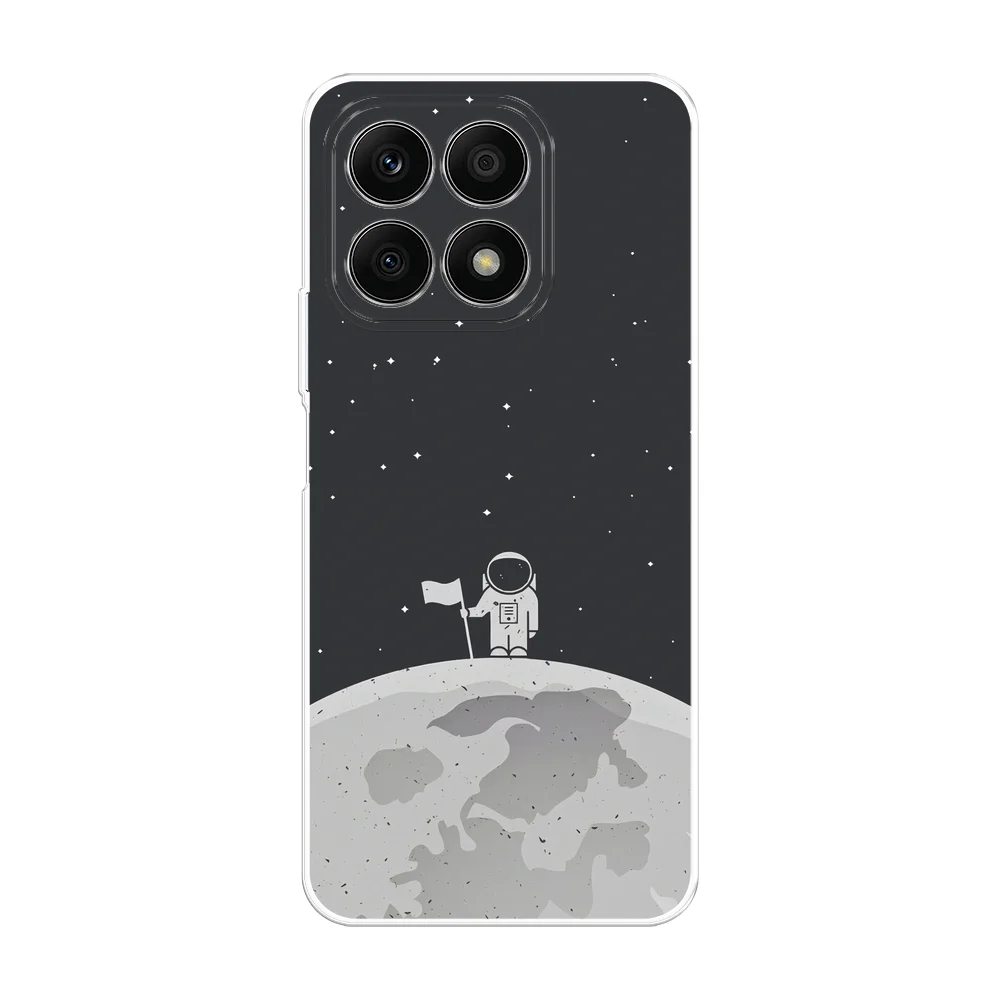 Серебряный силиконовый чехол на Honor X8A / Хонор X8A прозрачный, с рисунком, защита камеры