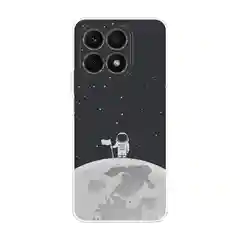 Серебряный силиконовый чехол на Honor X8A / Хонор X8A прозрачный, с рисунком, защита камеры