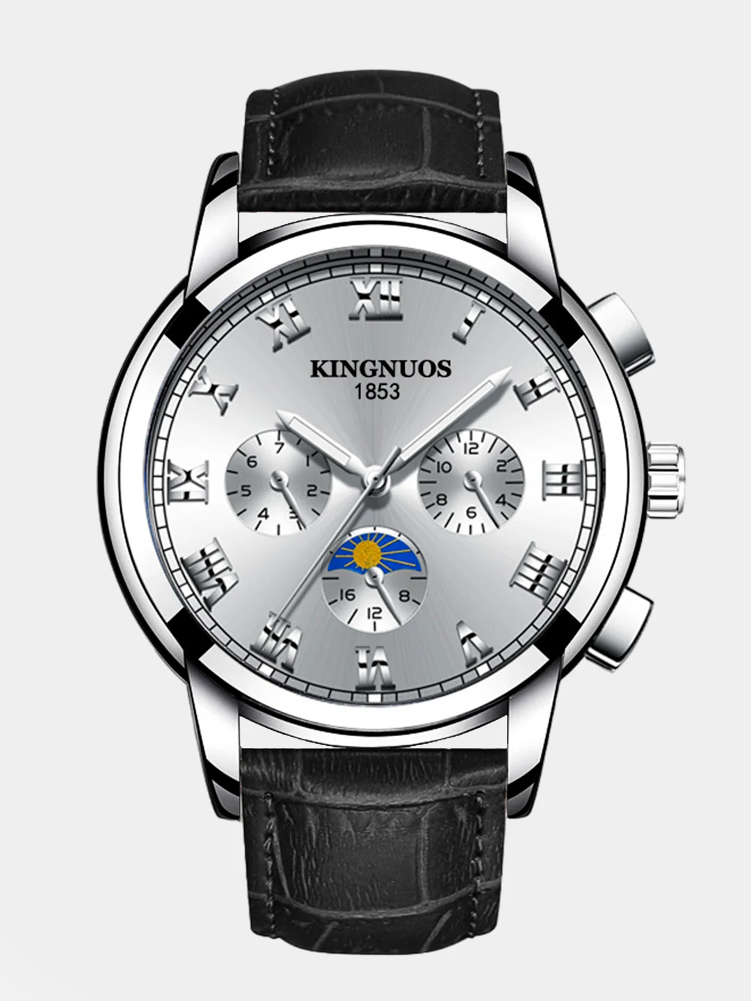 Серебряный мужские наручные часы KINGNUOS K-1751, в подарочной упаковке