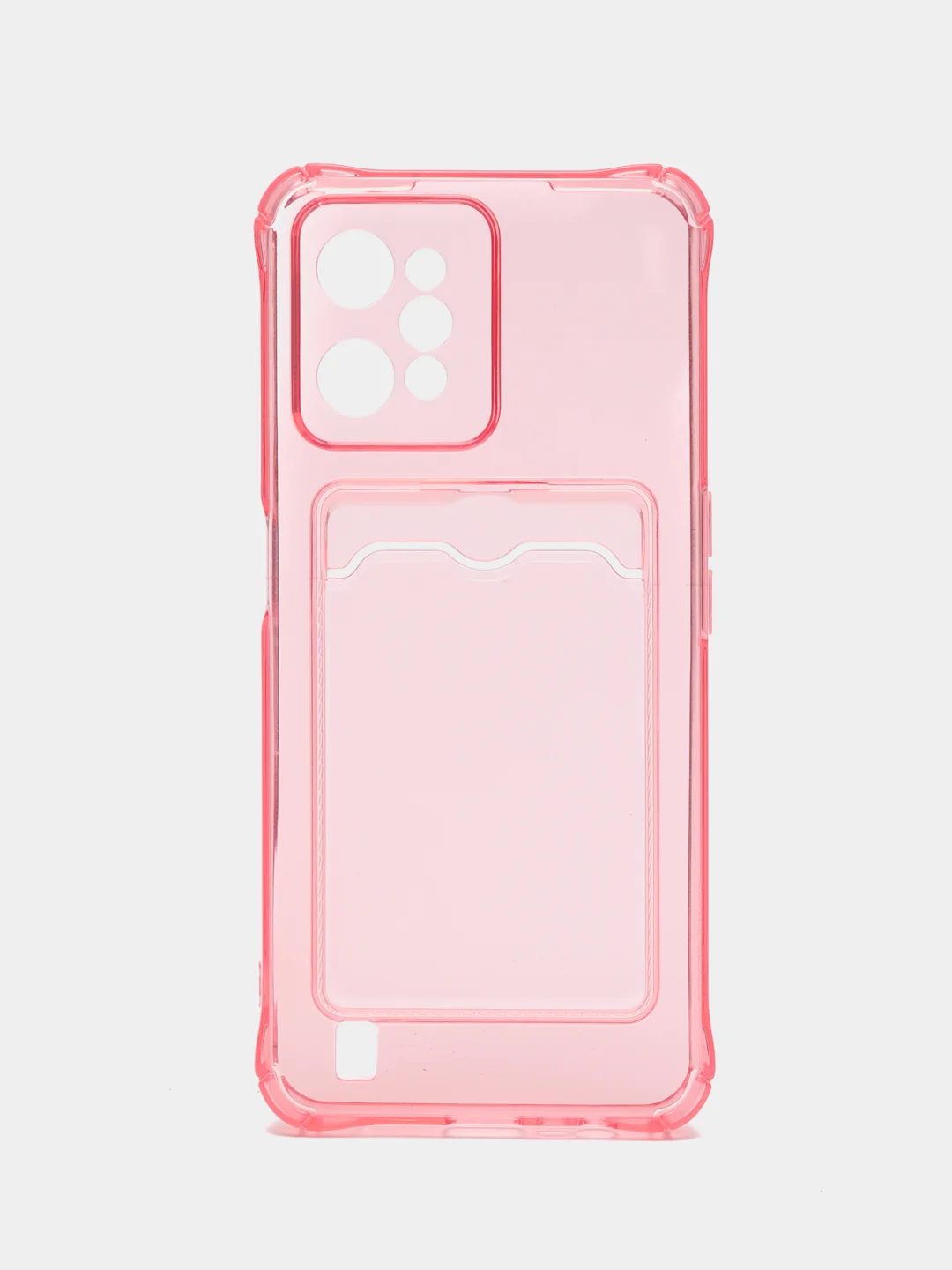 Розовый силиконовый чехол для Realme C31 (Реалми С31), с карманом для карт, прозрачный
