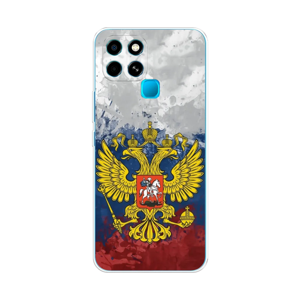 Синий чехол на Infinix SMART 6 / Инфиникс Смарт 6 прозрачный, с рисунком, защита камеры