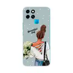 Тёмно-серый чехол на Infinix SMART 6 / Инфиникс Смарт 6 прозрачный, с рисунком, защита камеры