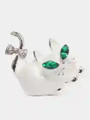 Белый брошь "Коты" с эмалью и камнями, 2 цвета