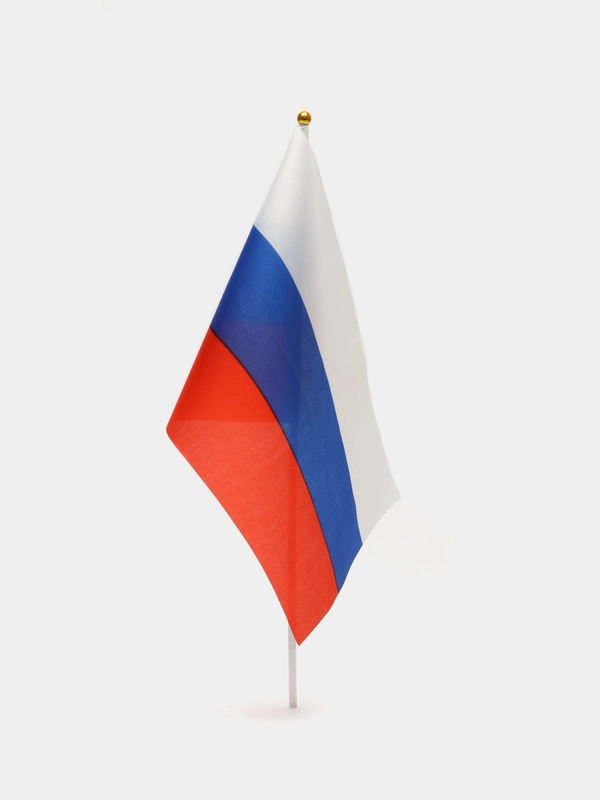 Флаг России РФ триколор ручной 20х30 см, без герба, с флагштоком, Brauberg/STAFF