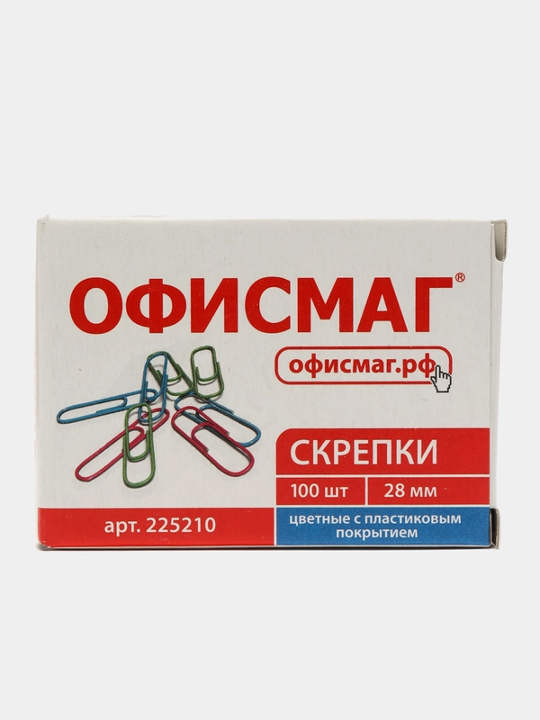 Скрепки канцелярские пластиковые набор ОФИСМАГ 28 мм цветные, 225210