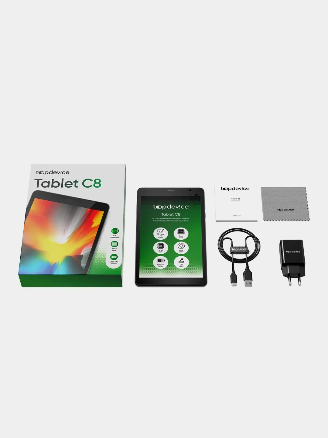 Серый планшет Topdevice Tablet С8, 4G, 8", 3+32 Gb
