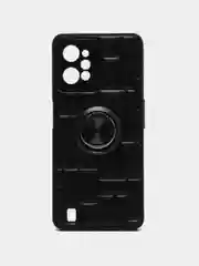 Черный чехол Realme C31 / Реалми С31, силиконовый, под кожу, с кольцом