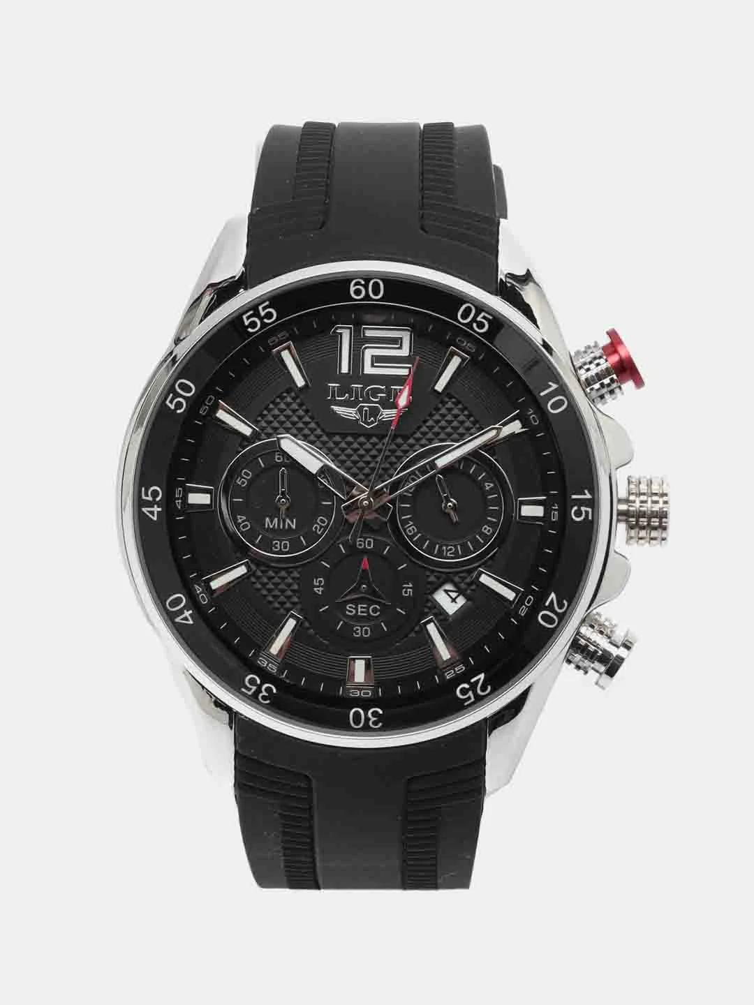 Черный мужские наручные часы Lige LG8934 c хронографом, в подарочной упаковке