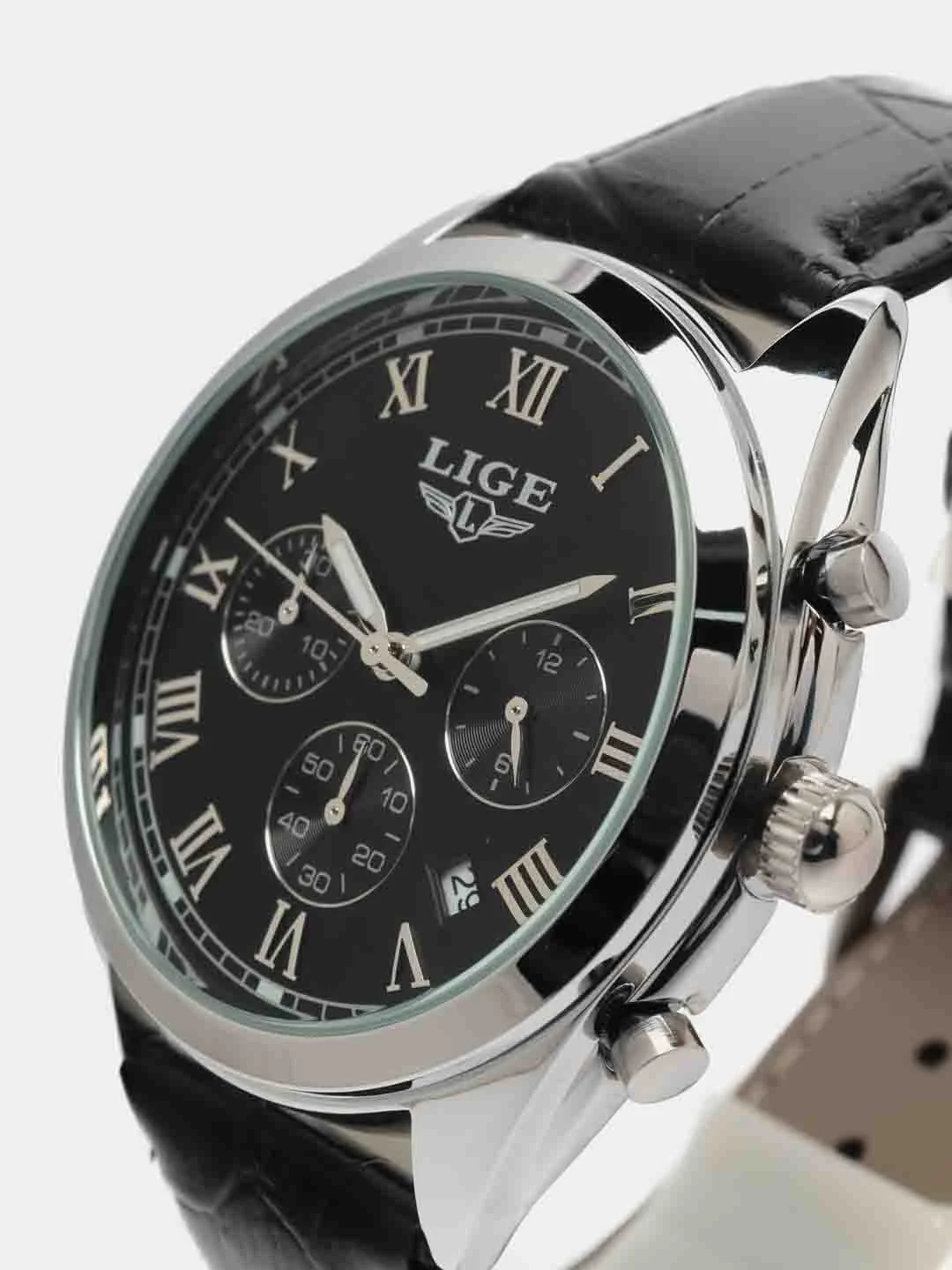 Хром мужские наручные часы Lige LG9852 с хронографом, в подарочной упаковке