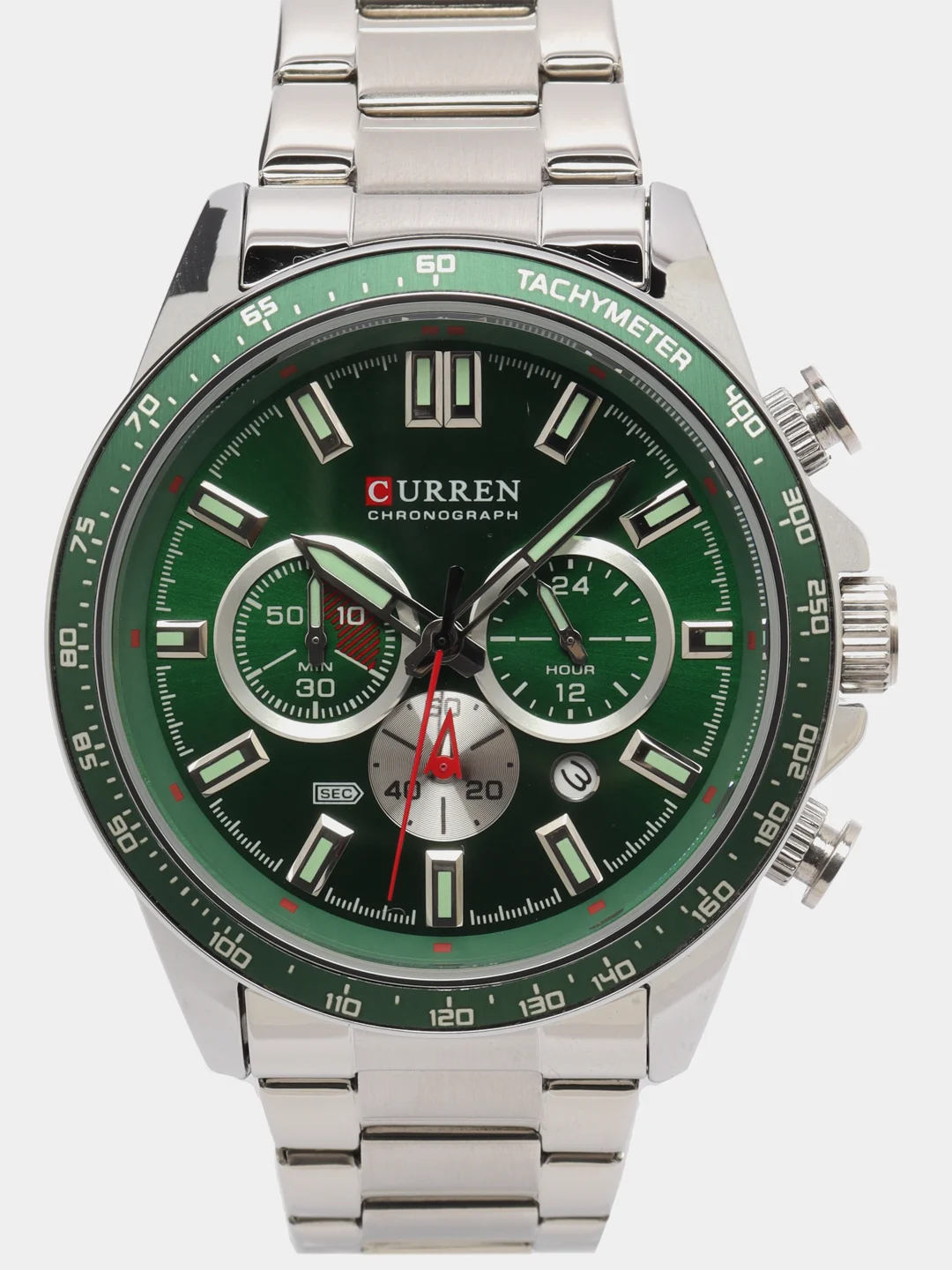Зеленый мужские наручные часы Curren 8418 с хронографом в подарочной упаковке