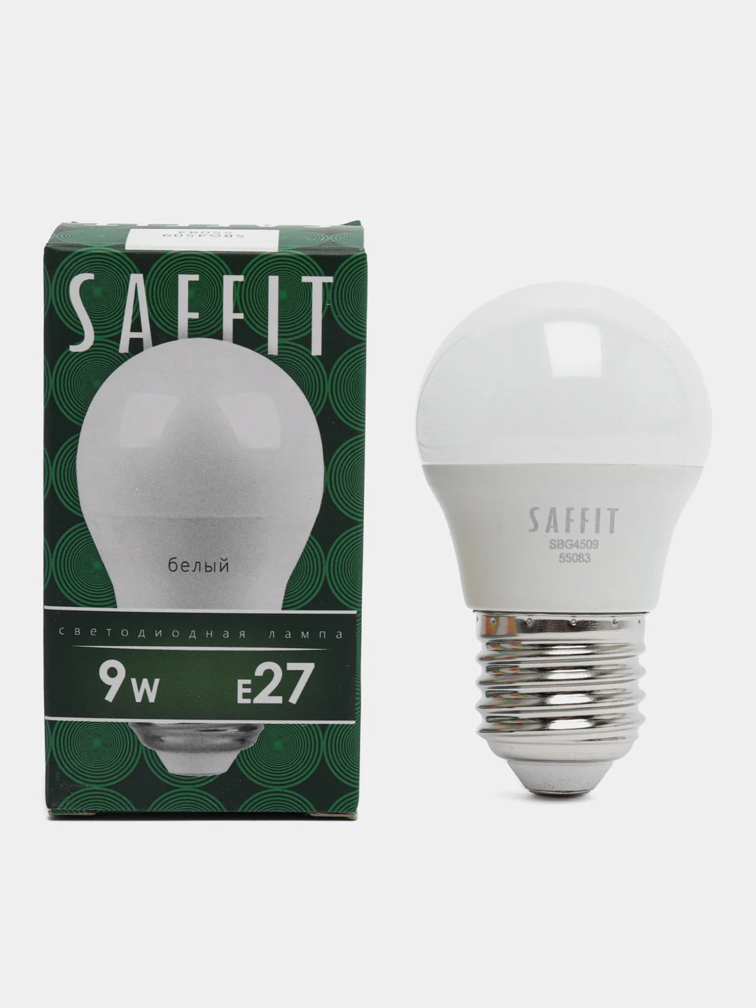 Лампа светодиодная, 9W 230V E27 4000K G45, SBG4509 55083
