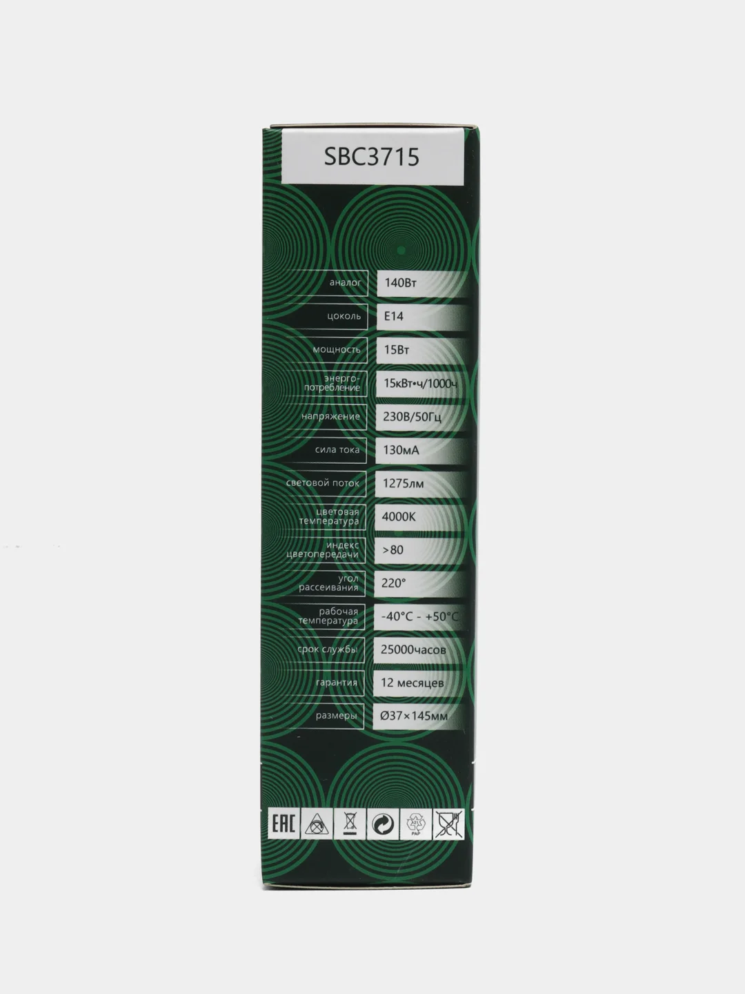 Лампа светодиодная, 15W 230V E14 4000K на ветру C37T, SBC3715