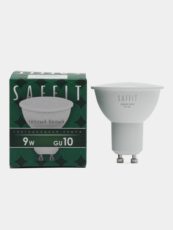 Лампа светодиодная, 9W 230V GU10 2700K MR16, SBMR1609, 55148